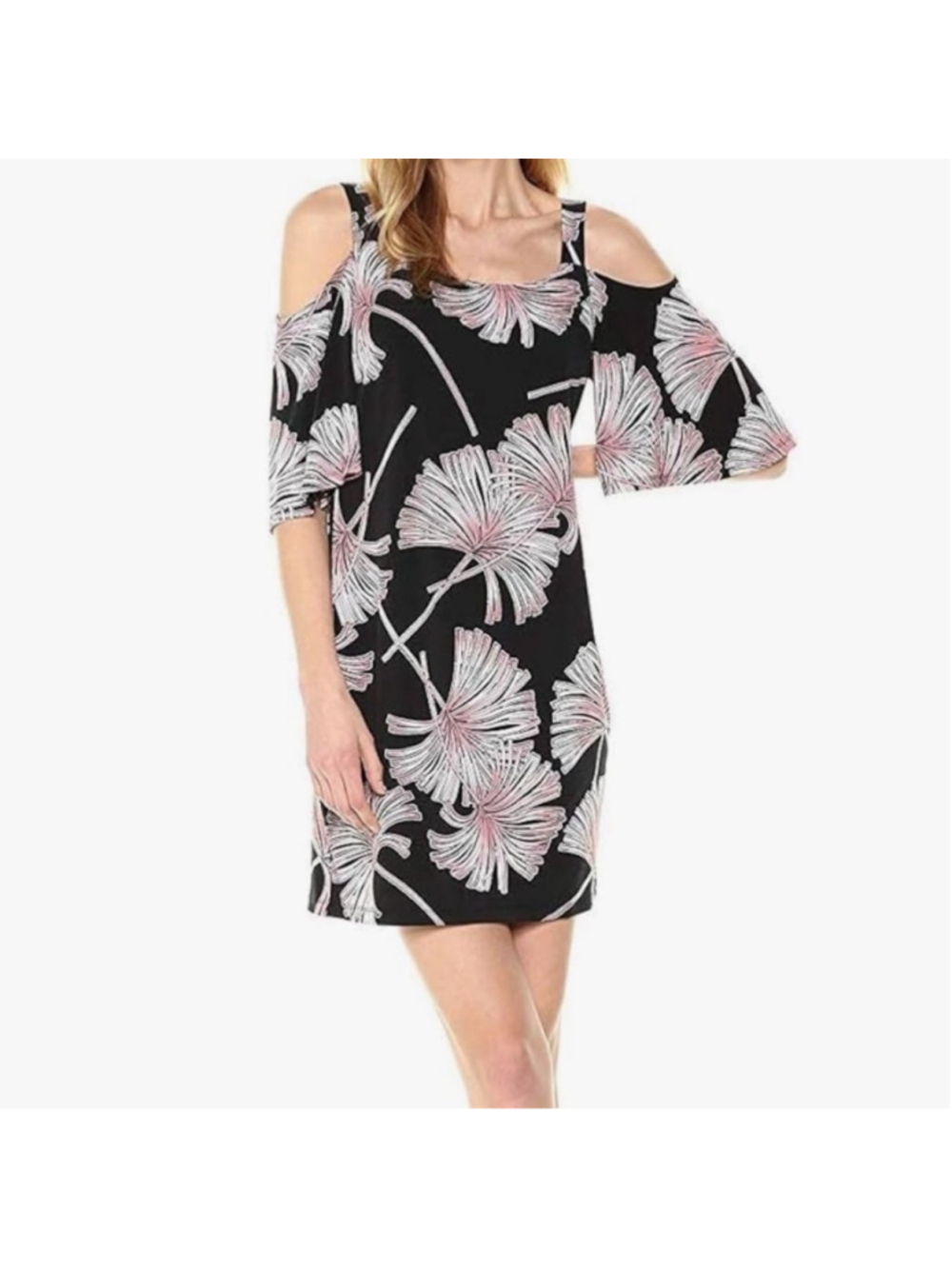 Robbie Bee Womens Size 3X Cold Shoulder Sheath Dress Tropical Palm